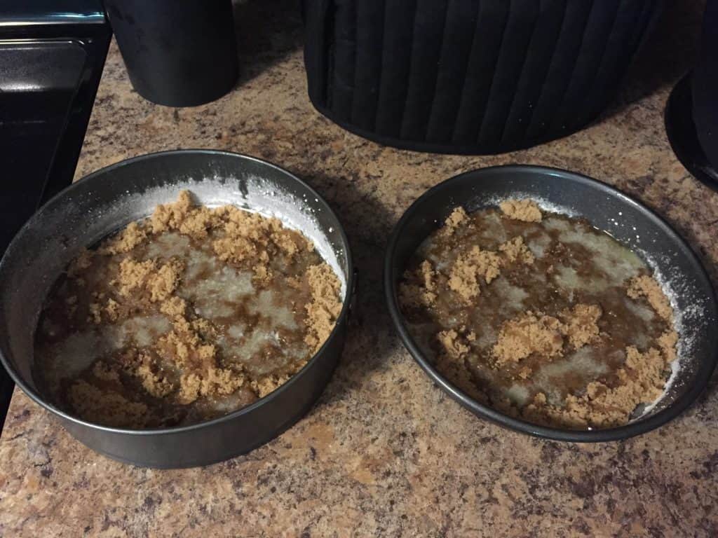 Brown Sugar and Melted Butter in Cake Pans