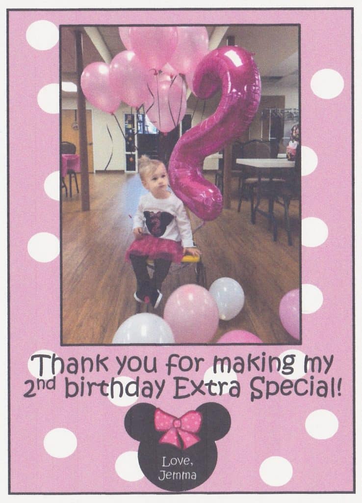 Jemma 2nd Birthday Thank You Card