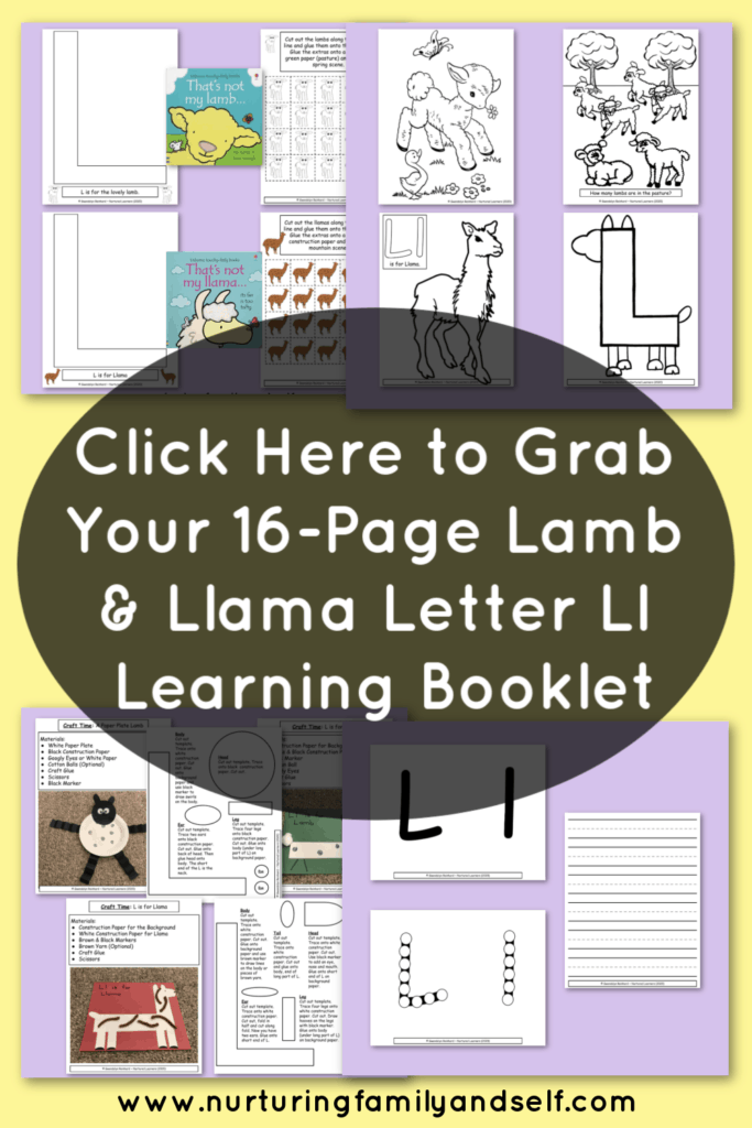 Lambs and llamas are great animals for learning and practicing the letter l with your toddler. This 16-page booklet includes 5 different hands-on activities for building letter recognition.