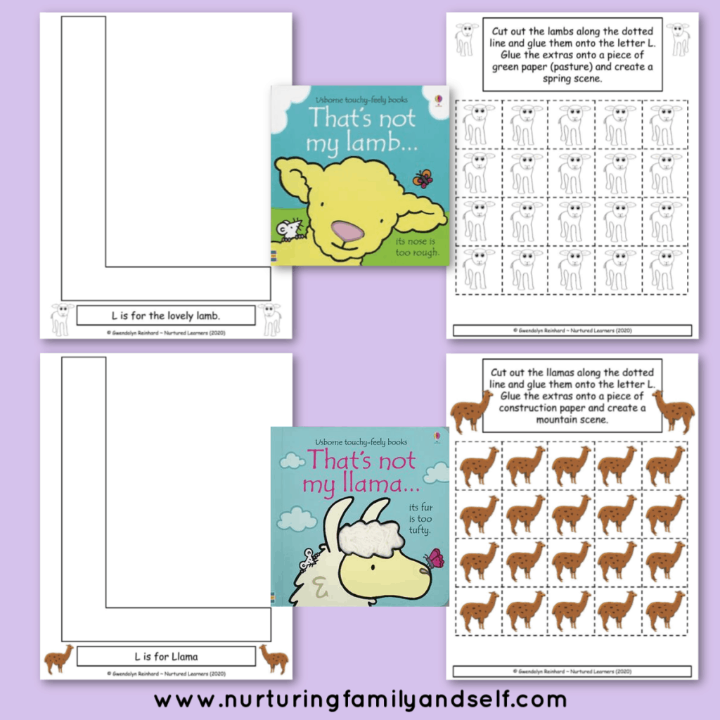 Lambs and llamas are great animals for learning and practicing the letter l with your toddler. This 16-page booklet includes 5 different hands-on activities for building letter recognition.