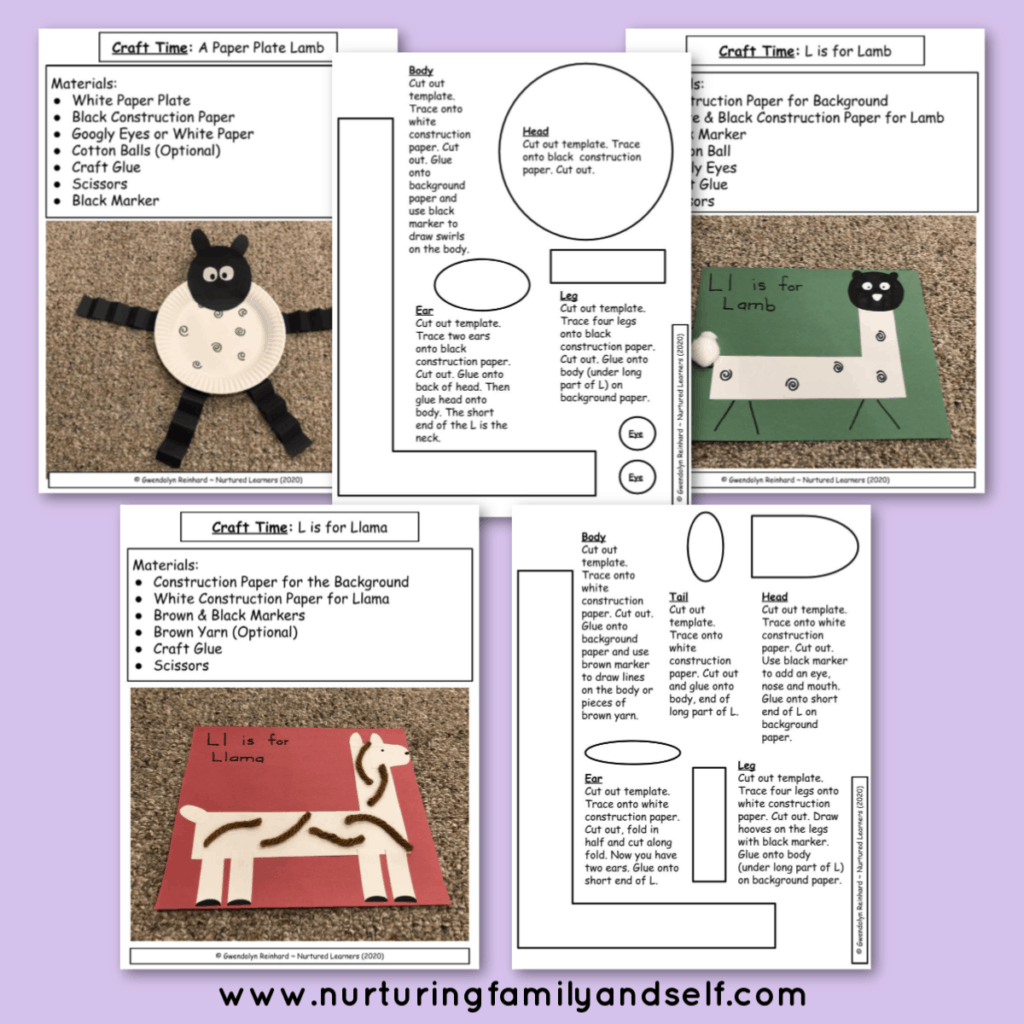 Lambs and llamas are great animals for learning and practicing the letter l with your toddler. This 16-page booklet includes 5 different hands-on activities for building letter recognition.