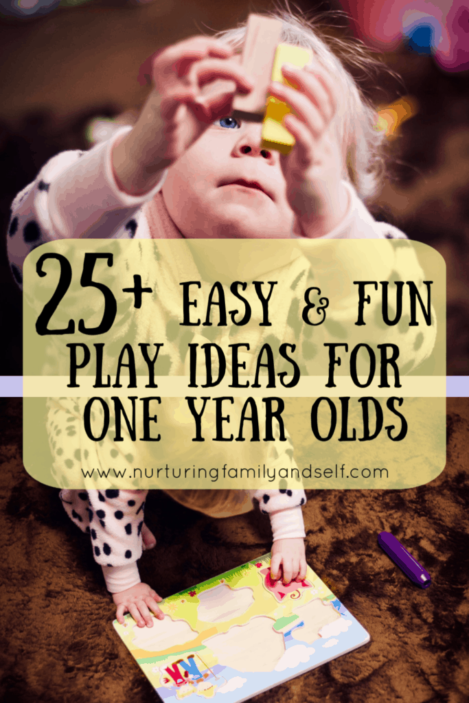 25+ play ideas that support the development and increase the growing skills of one year olds. These play ideas for one year olds are easy to set up and fun.