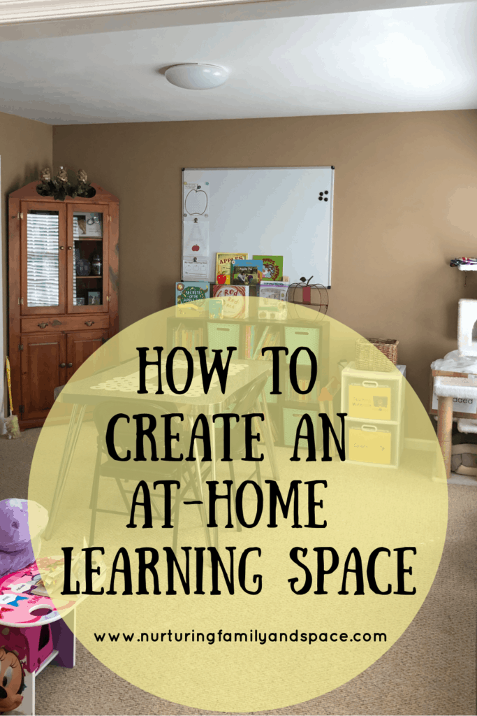 We transformed our dining room into a space for learning and creating together. We now spend most of our days in the activity room between arts & crafts projects and at-home preschool. All of our learning and project supplies are in this space, making it easy to access.