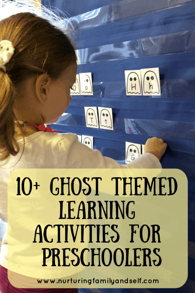 With these 10+ ghost themed early learning activities, your preschooler will enjoy practicing letters, letter sounds, numbers, counting and sequencing. Lots of hands-on learning your preschoolers will love!