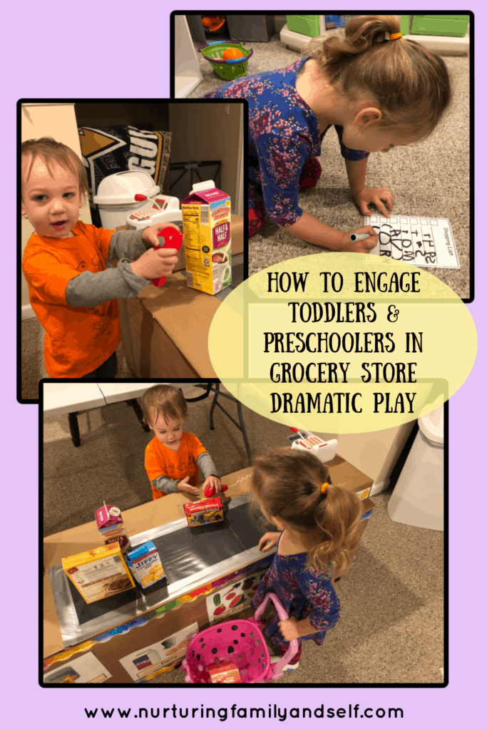 It is really easy and inexpensive to build a grocery store checkout counter for toddlers and preschoolers. They can learn so many skills from engaging in grocery store dramatic play. Learn how to set up grocery store dramatic play for your littles ones. 