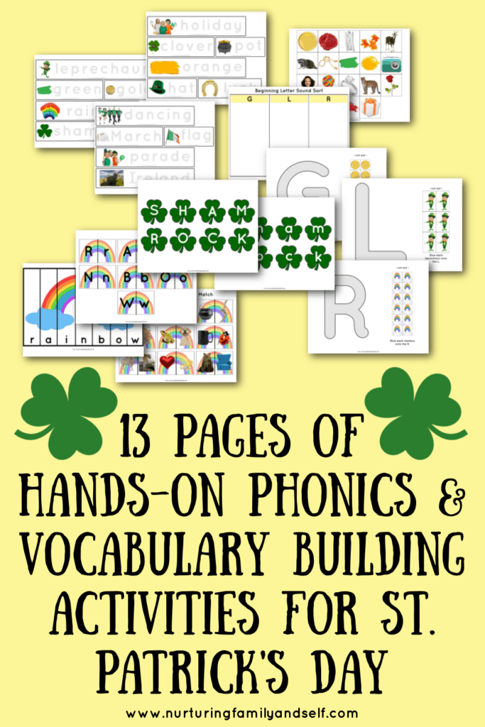 The St. Patrick's Day Early Learning Activity Pack is perfect for learning about St. Patrick's Day while building math and pre-reading skills. This early learning activity pack focuses on letters, numbers, counting, shapes, colors, and vocabulary. It includes lots of hands-on learning for your child(ren) or students.