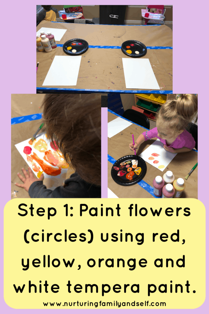 A step by step tutorial for painting a flower garden with toddlers and preschoolers as a gift for someone special in their life. Framed artwork created by your child(ren) is an easy and inexpensive gift idea for birthdays and special holidays like Mother's Day and Father's Day. 