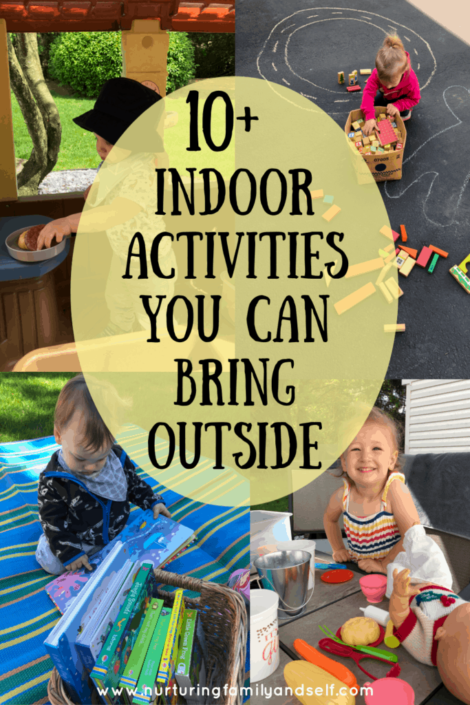 10+ outdoor activities perfect for toddlers and preschoolers. These outdoor activities simply involve bringing favorite indoor play ideas outside.  