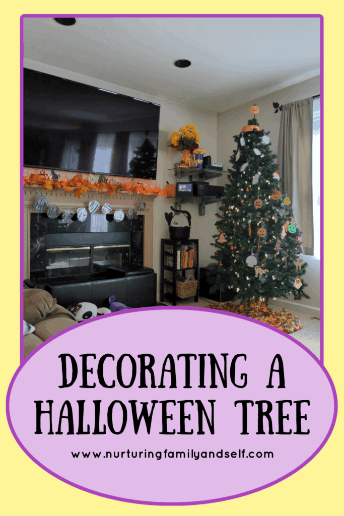 Jack-o-lanterns, witch hats, ghosts and black cats adorn your tree for Halloween.